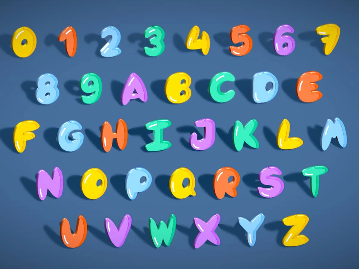 Simple Alphabets Numbers Pack 7 - Stylized Toon Metallic - Kids Learning Kit 3D Model .c4d .max .obj .3ds .fbx .stl .blend 