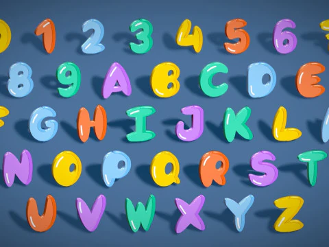 Simple Alphabets Numbers Pack 7 - Stylized Toon Metallic - Kids Learning Kit 3D Model