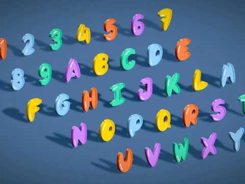 Simple Alphabets Numbers Pack 7 - Stylized Toon Metallic - Kids Learning Kit 3D Model