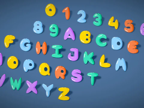 Simple Alphabets Numbers Pack 7 - Stylized Toon Metallic - Kids Learning Kit 3D Model