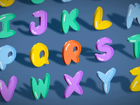 Simple Alphabets Numbers Pack 7 - Stylized Toon Metallic - Kids Learning Kit 3D Model