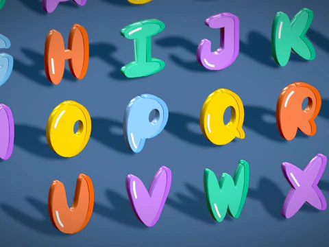 Simple Alphabets Numbers Pack 7 - Stylized Toon Metallic - Kids Learning Kit 3D Model