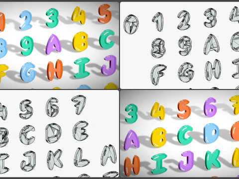 Simple Alphabets Numbers Pack 7 - Stylized Toon Metallic - Kids Learning Kit 3D Model