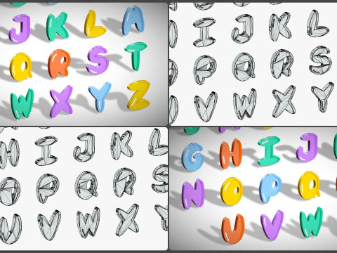 Simple Alphabets Numbers Pack 7 - Stylized Toon Metallic - Kids Learning Kit 3D Model