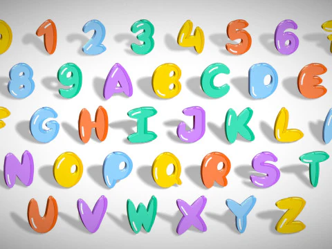Simple Alphabets Numbers Pack 7 - Stylized Toon Metallic - Kids Learning Kit 3D Model