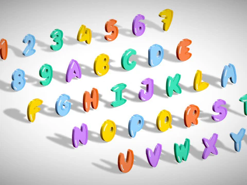 Simple Alphabets Numbers Pack 7 - Stylized Toon Metallic - Kids Learning Kit 3D Model
