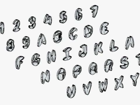 Simple Alphabets Numbers Pack 7 - Stylized Toon Metallic - Kids Learning Kit 3D Model