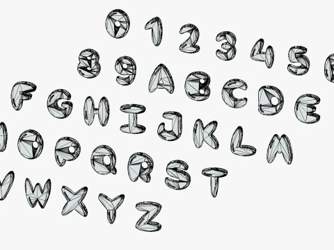 Simple Alphabets Numbers Pack 7 - Stylized Toon Metallic - Kids Learning Kit 3D Model
