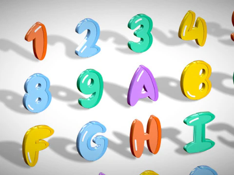 Simple Alphabets Numbers Pack 7 - Stylized Toon Metallic - Kids Learning Kit 3D Model