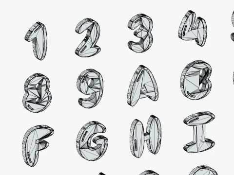 Simple Alphabets Numbers Pack 7 - Stylized Toon Metallic - Kids Learning Kit 3D Model