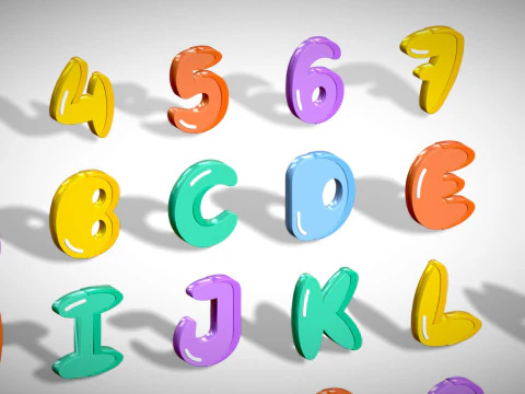 Simple Alphabets Numbers Pack 7 - Stylized Toon Metallic - Kids Learning Kit 3D Model