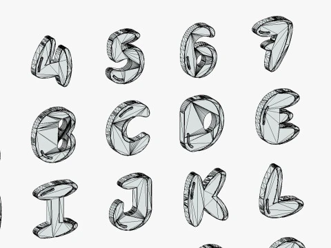 Simple Alphabets Numbers Pack 7 - Stylized Toon Metallic - Kids Learning Kit 3D Model