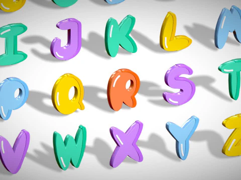 Simple Alphabets Numbers Pack 7 - Stylized Toon Metallic - Kids Learning Kit 3D Model