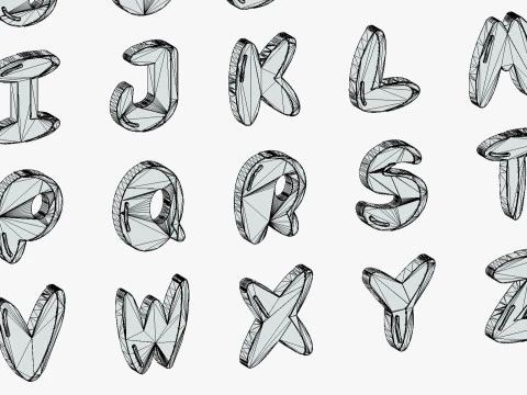 Simple Alphabets Numbers Pack 7 - Stylized Toon Metallic - Kids Learning Kit 3D Model