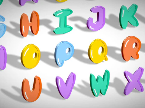 Simple Alphabets Numbers Pack 7 - Stylized Toon Metallic - Kids Learning Kit 3D Model