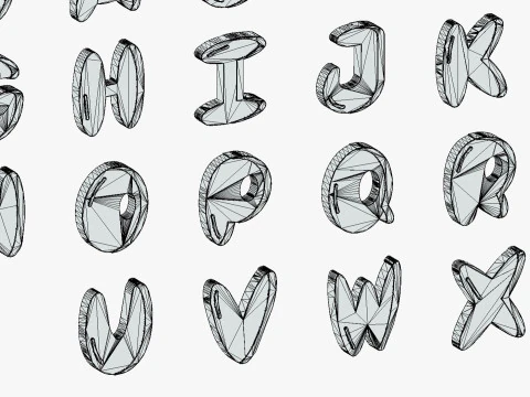 Simple Alphabets Numbers Pack 7 - Stylized Toon Metallic - Kids Learning Kit 3D Model