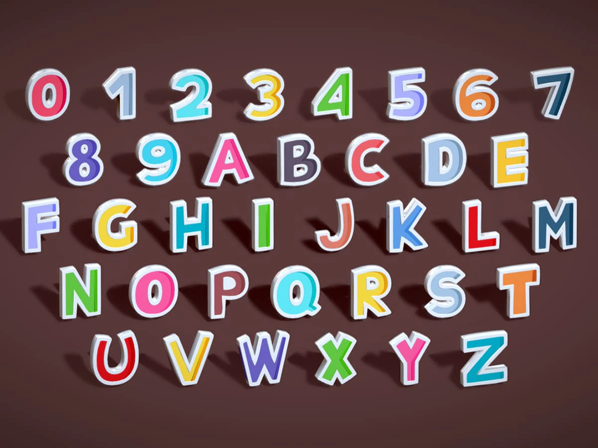 Simple Alphabets Numbers Pack 8 - Stylized Toon Metallic - Kids Learning Kit 3D Model .c4d .max .obj .3ds .fbx .stl .blend