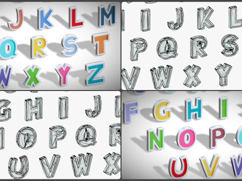 Simple Alphabets Numbers Pack 8 - Stylized Toon Metallic - Kids Learning Kit 3D Model