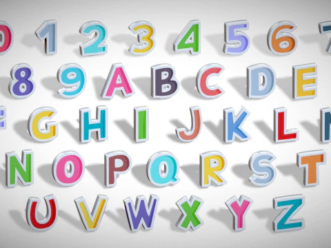 Simple Alphabets Numbers Pack 8 - Stylized Toon Metallic - Kids Learning Kit 3D Model
