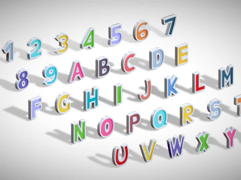 Simple Alphabets Numbers Pack 8 - Stylized Toon Metallic - Kids Learning Kit 3D Model