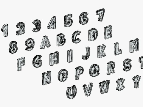 Simple Alphabets Numbers Pack 8 - Stylized Toon Metallic - Kids Learning Kit 3D Model