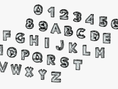 Simple Alphabets Numbers Pack 8 - Stylized Toon Metallic - Kids Learning Kit 3D Model