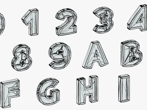 Simple Alphabets Numbers Pack 8 - Stylized Toon Metallic - Kids Learning Kit 3D Model