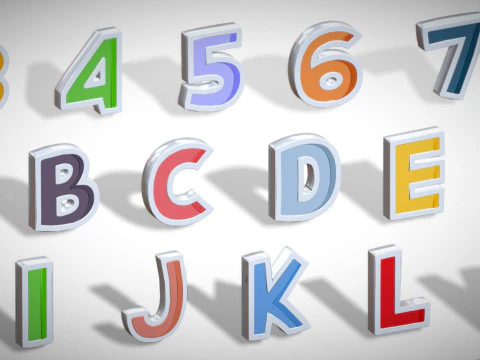 Simple Alphabets Numbers Pack 8 - Stylized Toon Metallic - Kids Learning Kit 3D Model