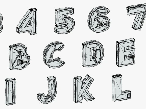 Simple Alphabets Numbers Pack 8 - Stylized Toon Metallic - Kids Learning Kit 3D Model