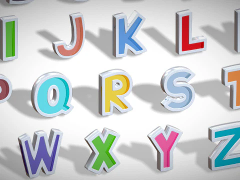 Simple Alphabets Numbers Pack 8 - Stylized Toon Metallic - Kids Learning Kit 3D Model