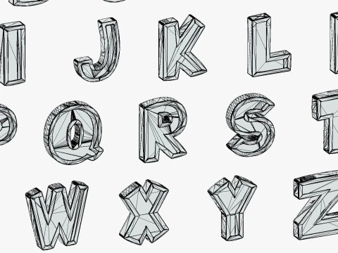 Simple Alphabets Numbers Pack 8 - Stylized Toon Metallic - Kids Learning Kit 3D Model