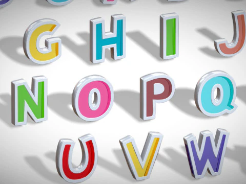 Simple Alphabets Numbers Pack 8 - Stylized Toon Metallic - Kids Learning Kit 3D Model