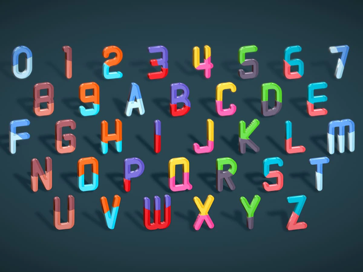 Simple Alphabets Numbers Pack 9 - Stylized Toon Metallic - Kids Learning Kit 3D Model .c4d .max .obj .3ds .fbx .stl .blend