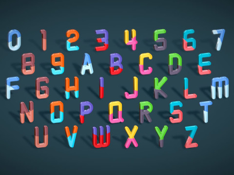 Pacote de n&uacute;meros de alfabetos simples 9 - Toon met&aacute;lico estilizado - Kit de aprendizagem infantil Modelo 3D