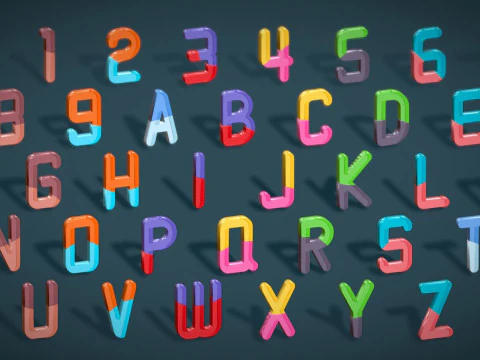 Simple Alphabets Numbers Pack 9 - Stylized Toon Metallic - Kids Learning Kit 3D Model