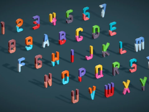 Simple Alphabets Numbers Pack 9 - Stylized Toon Metallic - Kids Learning Kit 3D Model