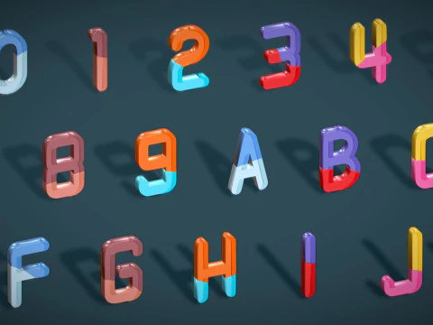 Simple Alphabets Numbers Pack 9 - Stylized Toon Metallic - Kids Learning Kit 3D Model