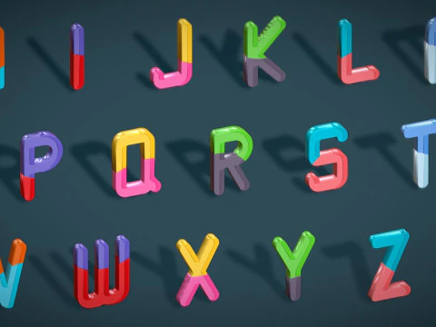 Simple Alphabets Numbers Pack 9 - Stylized Toon Metallic - Kids Learning Kit 3D Model