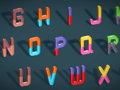 Simple Alphabets Numbers Pack 9 - Stylized Toon Metallic - Kids Learning Kit 3D Model