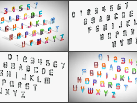 Simple Alphabets Numbers Pack 9 - Stylized Toon Metallic - Kids Learning Kit 3D Model