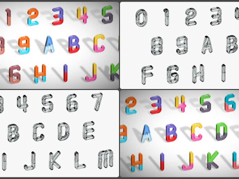 Simple Alphabets Numbers Pack 9 - Stylized Toon Metallic - Kids Learning Kit 3D Model