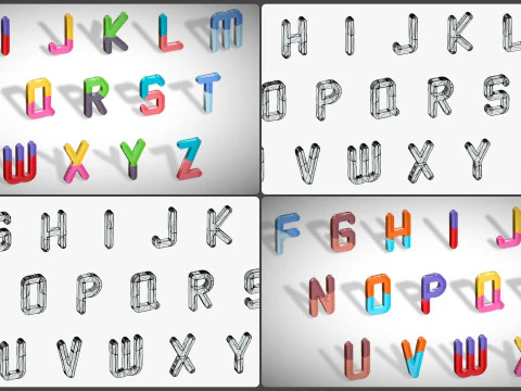 Simple Alphabets Numbers Pack 9 - Stylized Toon Metallic - Kids Learning Kit 3D Model