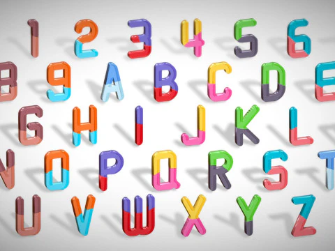 Simple Alphabets Numbers Pack 9 - Stylized Toon Metallic - Kids Learning Kit 3D Model