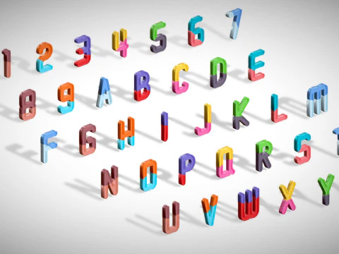 Simple Alphabets Numbers Pack 9 - Stylized Toon Metallic - Kids Learning Kit 3D Model