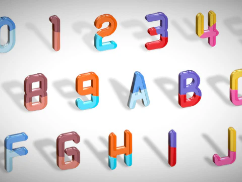 Simple Alphabets Numbers Pack 9 - Stylized Toon Metallic - Kids Learning Kit 3D Model