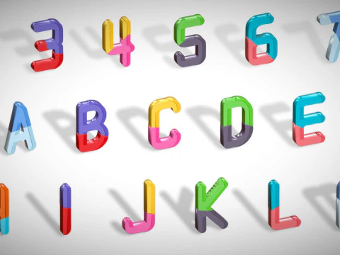 Simple Alphabets Numbers Pack 9 - Stylized Toon Metallic - Kids Learning Kit 3D Model