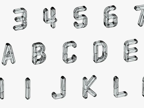 Simple Alphabets Numbers Pack 9 - Stylized Toon Metallic - Kids Learning Kit 3D Model