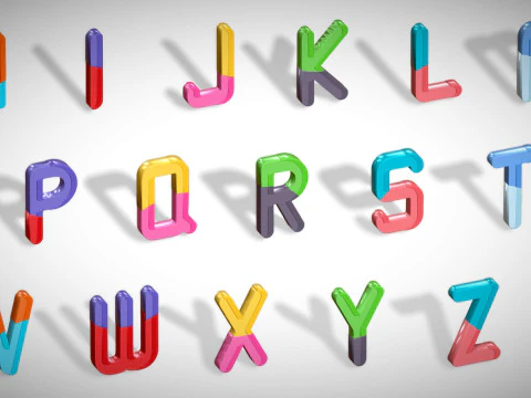 Simple Alphabets Numbers Pack 9 - Stylized Toon Metallic - Kids Learning Kit 3D Model