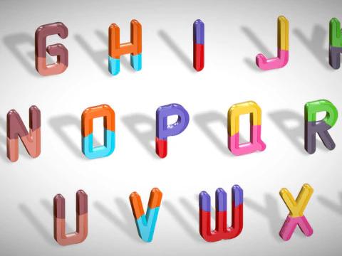 Simple Alphabets Numbers Pack 9 - Stylized Toon Metallic - Kids Learning Kit 3D Model