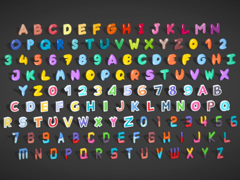 Simple Alphabets Numbers Mega Pack - Stylized Toon Metallic - Kids Learning Kit 3D Model